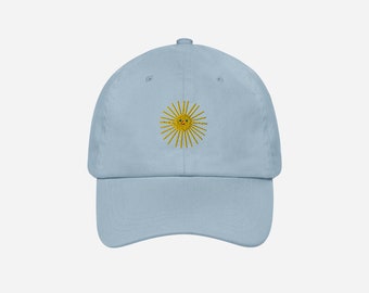 Smiling Sun Baseball Cap, Sun Embroidery, Unisex, Cap, Baseball Cap, Dad Hat, Cotton Hat