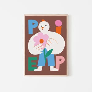 Impressão artística Piep, Pintinho com Flor, Pôster de Pássaro de Berçário, Decoração Moderna e Minimalista