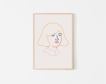 Illustration of a young woman, poster, art print, portrait, lines