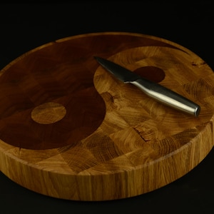 Yin & Yang - MADE TO ORDER - Round Cutting Board - Round Chopping Block in Oak and Walnut End Grain Wood