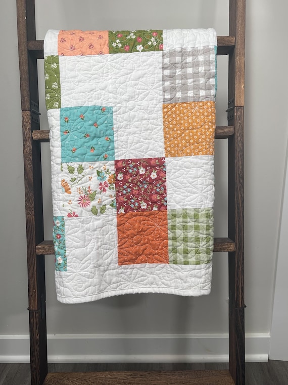 Handmade Patchwork Baby Quilt - Floral & Gingham Cottage-core
