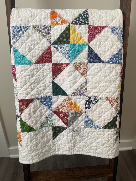Handmade Vintage Inspired Star Patchwork Baby Quilt – Modern Farmhouse Style