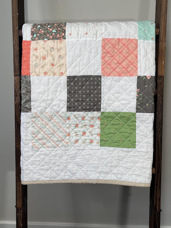 Handmade Floral & Sage Patchwork Baby Quilt
