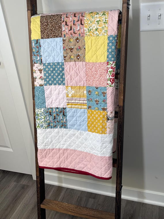 Giddy Up Cow Girl Western Patchwork Throw Quilt
