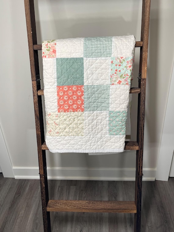 Handmade Patchwork Baby Quilt – Vintage Floral & Sage Gingham