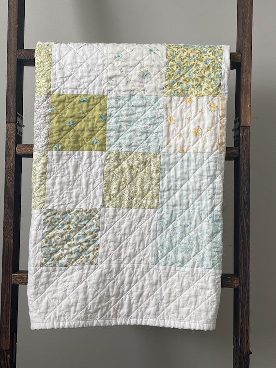Handmade Baby Quilt – Soft Pastel Patchwork, Gender Neutral Nursery Blanket– Modern Farmhouse Style