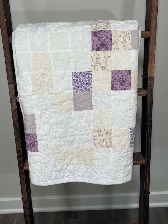 Handmade Lavender & Cream Floral Patchwork Crib Quilt