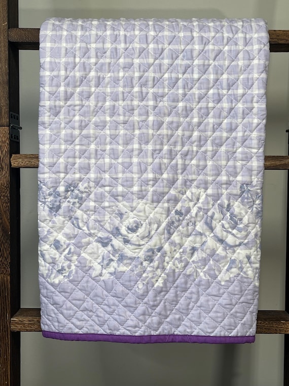 Vintage-Inspired Lavender Gingham & Floral Baby Quilt