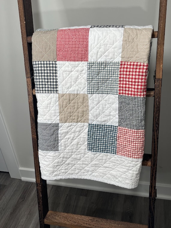 Handmade Gingham Patchwork Baby Quilt – Modern Farmhouse Style