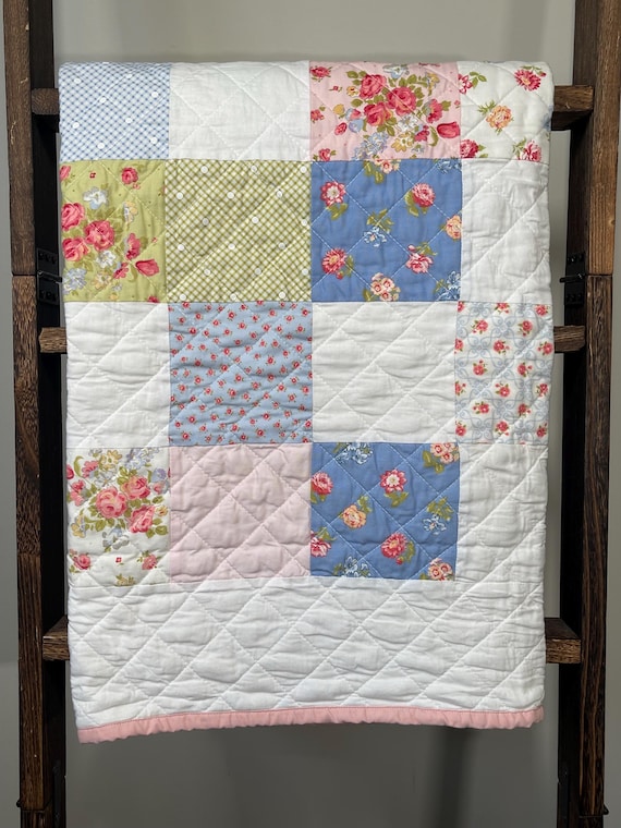 Vintage Inspired Floral & Cottage Patchwork Baby Quilt