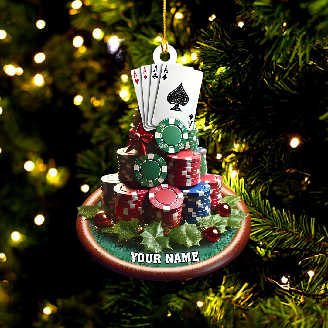Custom Name Poker Christmas Tree Ornament, Poker 2D FLAT Ornament ...