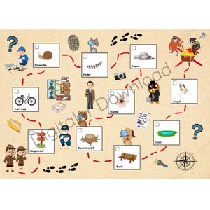 Carte au trésor détective pour enfants, chasse au trésor, jeu à remplir soi-même, PDF à imprimer