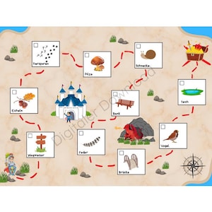 Ritter-Schatzkarte für Kinder, Schatzsuche, Spiel zum selber Ausfüllen , PDFs zum Ausdrucken