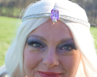 Tiara Silber mit Lila Stein, Cosplay, Fee, Elfe