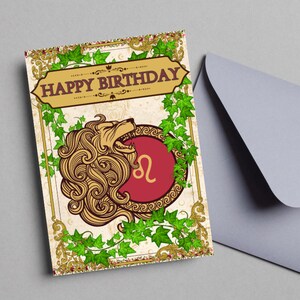 Cartão de aniversário de Leo | Cartão de aniversário imprimível | Cartão de aniversário do Zodíaco | SOMENTE IMPRESSÃO DIGITAL