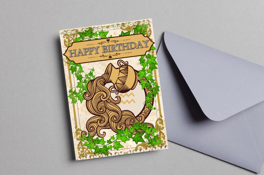 Aquarius Birthday Card | Printable Birthday Card | Zodiac Birthday Day ...