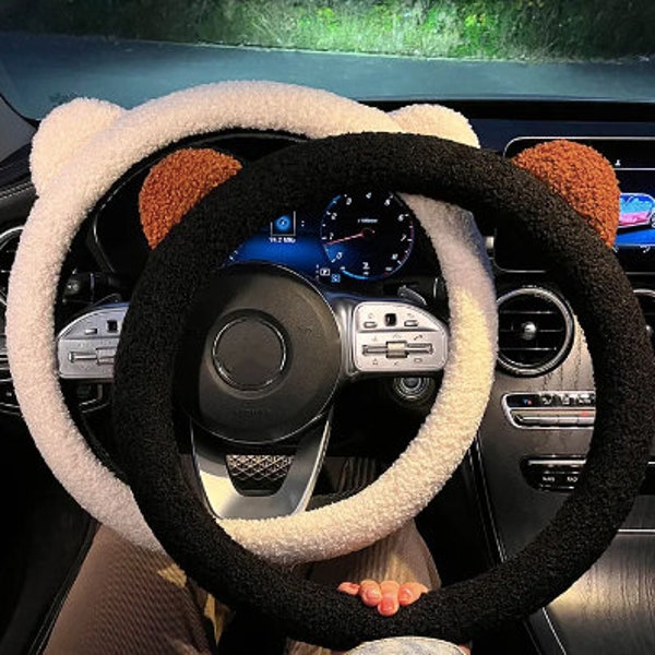 Bear Ears Fuzzy Steering Wheel Cover, Warm Steering Wheel Cover for Teen Drivers and Road Trips