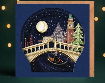 Venice Snow Globe Christmas Card for City Lovers, Festive Greeting and Keepsake Card