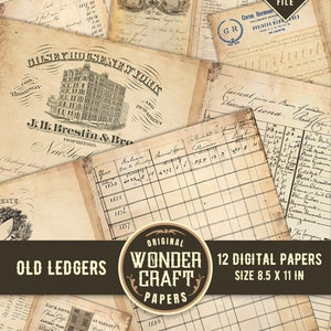 Álbum de recortes, páginas de diário indesejado, livros antigos, livro razão, tamanho carta, papéis, papéis Wonder Craft, masculino, para impressão, download digital