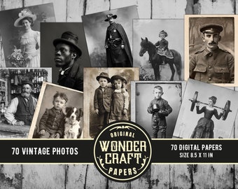 Die Vintage Photo Portrait Collection, 70 große Bilder & 5 Collage Sheets für Junk Journals, Digital Art, alte Portraitfotografien