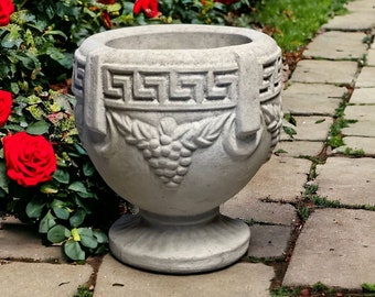 Urn with grapes Detailed pot Water bowl Flowers planter Garden decor Backyard figurine Concrete urn