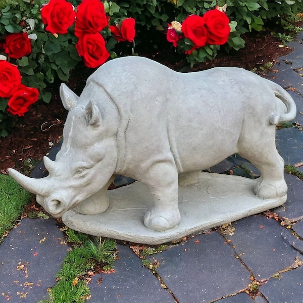 Massive rhinocerous Concrete rhinocerous Rhinocerous on base Standing animal Rhinocerous Large decoration Outdoor statue
