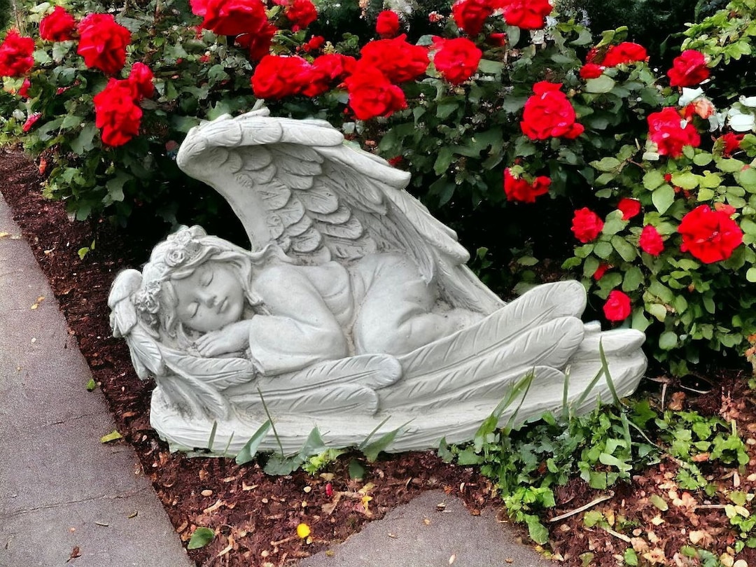 Sleeping Angel Laying Angel Concrete Figure Angel in Wings Yard Decor ...