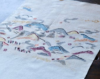 Vintage Japanese kimono silk textile Ryukyu Bingata Okinawa Japan scenery (b-20)