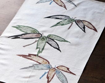 Vintage Japanese kimono silk textile Ryukyu Bingata okinawa bamboo-leaf(b-16)