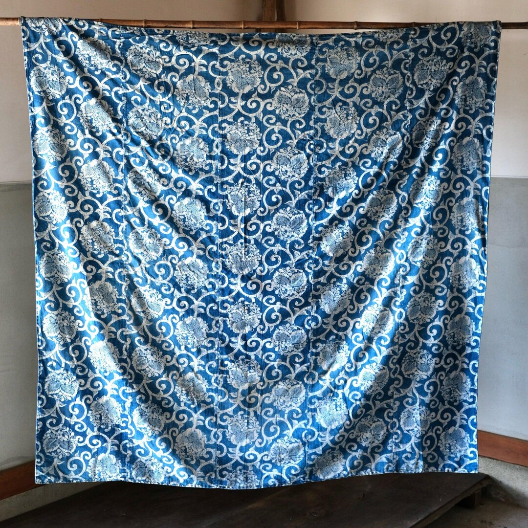 ヴィンテージ型染ラグ 刺し子藍染リバーシブルストライプ(b-49) - Etsy