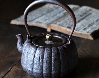 Vintage Japanese Tetsubin iron kettle seikindo /pumpkin model yuzu skin