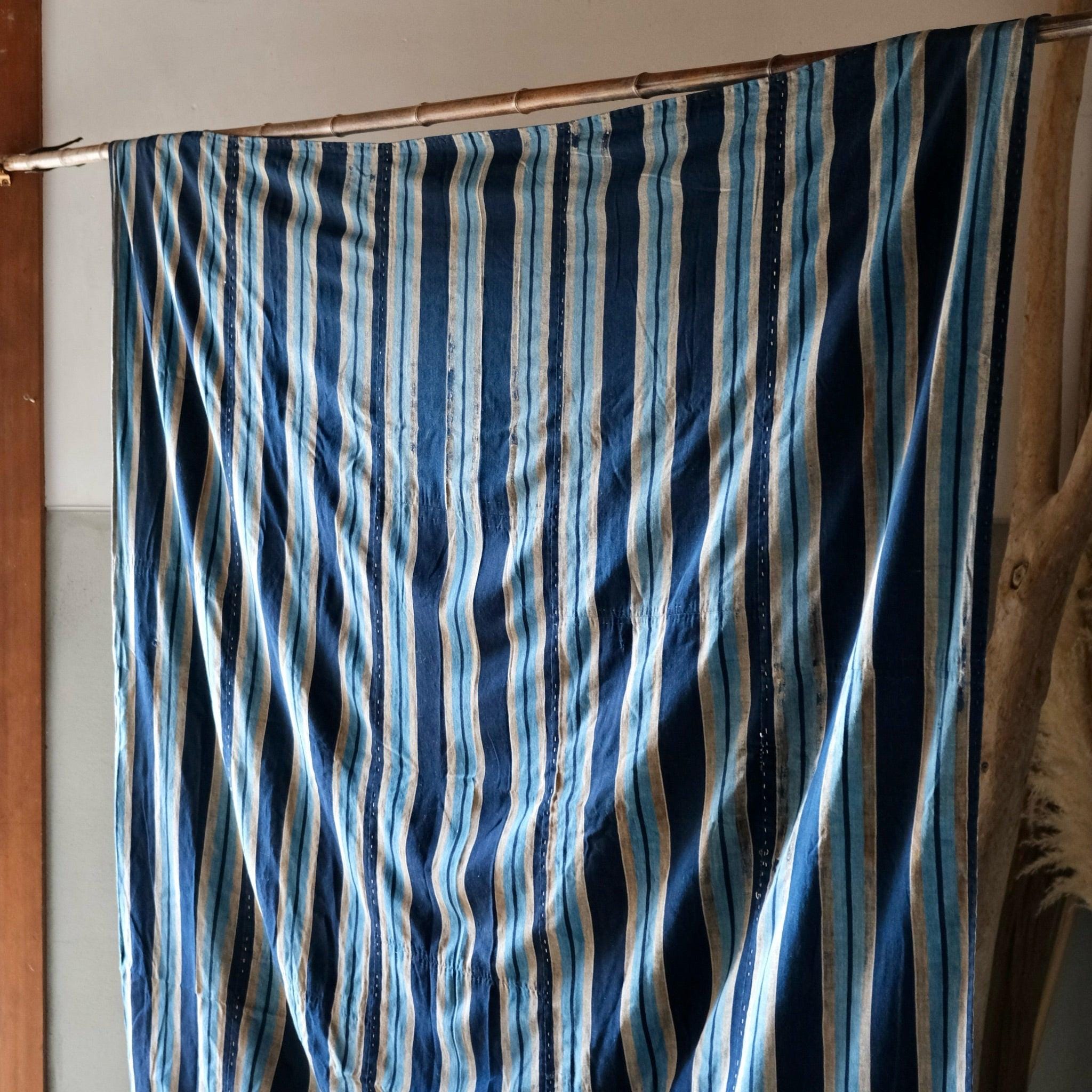 ヴィンテージ型染ラグ 刺し子藍染リバーシブルストライプ(b-49) - Etsy