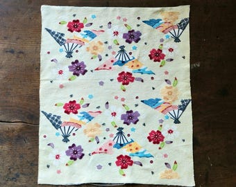 Vintage Japanese kimono silk textile Ryukyu Bingata okinawa Japanese folding fan sensu pattern(b-22)