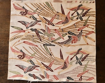 Vintage Japanese kimono silk textile ryukyu bingata okinawa wild geese earth colors(b-31)