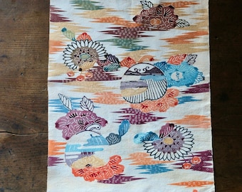 Vintage Japanese kimono silk textile ryukyu bingata okinawa Japanese Heaven pattern(b-26)