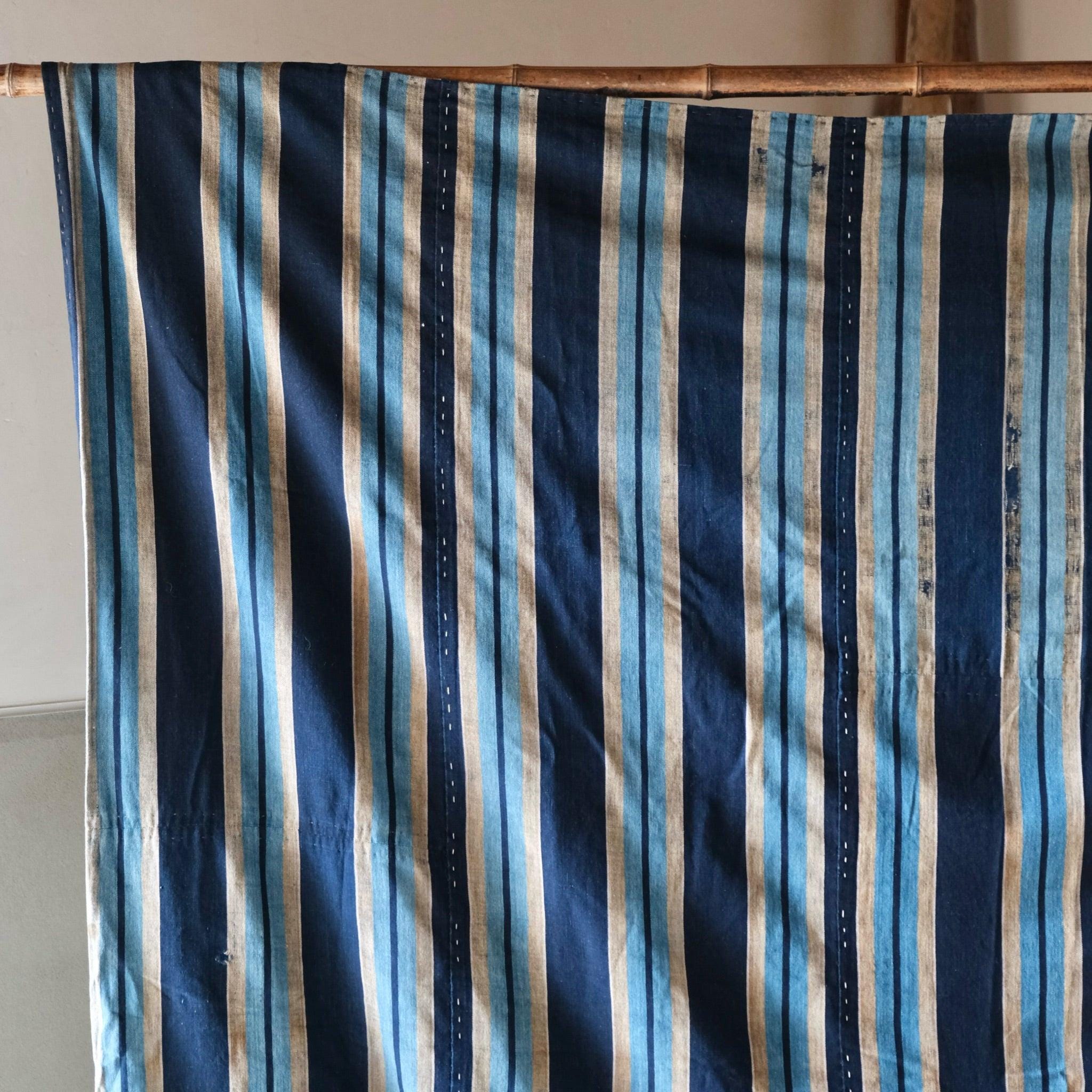 ヴィンテージ型染ラグ 刺し子藍染リバーシブルストライプ(b-49) - Etsy