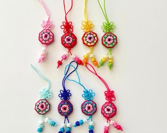 norigae coreano 'fiore ottagonale' design tradizionale nodo decorativo artigianato hanbok accessorio ciondolo fatto a mano