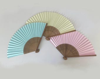pastel color traditional korean handheld bamboo paper folding fan for calligraphy