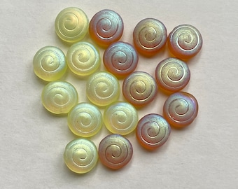 13mm snail shell swirl cinnamon bun czech glass beads - 10 pc