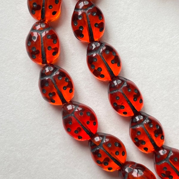 9x7mm red ladybug glass beads - 25 pc