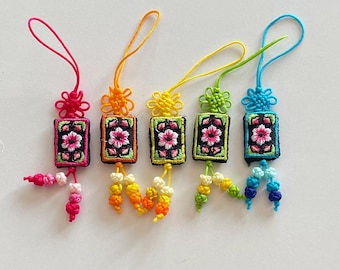 korean norigae traditional craft hanbok accessory handmade square flower Mugunghwa flag charms strap