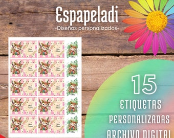 Descarga Digital de Etiquetas Escolares, personalizadas para Impresión. Archivos PNG y PDF. Custom Labels: Digital File for Printing.