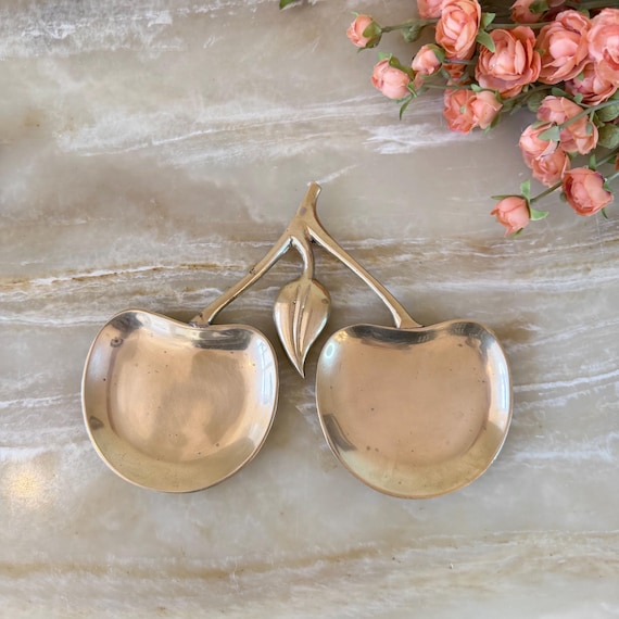 Vintage Solid Brass Double Apple Dish - image 1