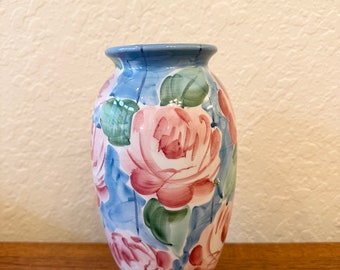 Wunderschöne handbemalte italienische Keramik-Blumenvase