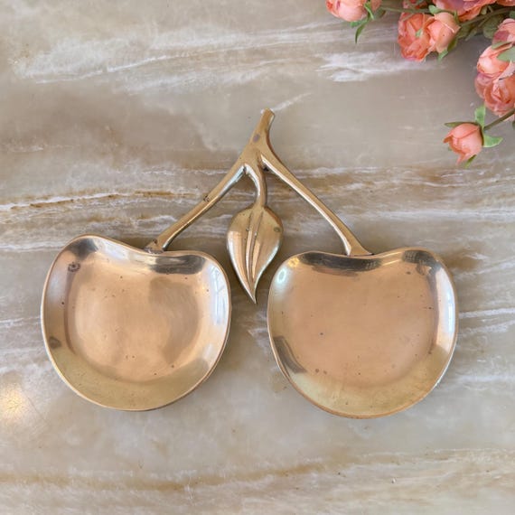 Vintage Solid Brass Double Apple Dish - image 2