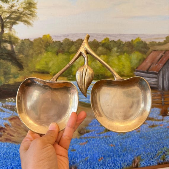 Vintage Solid Brass Double Apple Dish - image 5