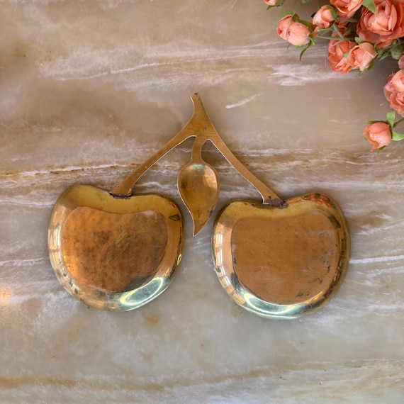 Vintage Solid Brass Double Apple Dish - image 7