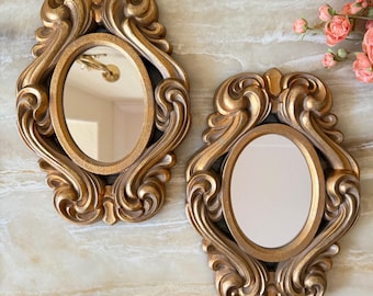 Vintage Set of 2 Home Interiors Gold Ornate Wall Mirror- Hollywood Regency