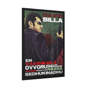 May include: Framed poster with a stylized illustration of a man in sunglasses holding a gun. The poster has text in English and another language, with a colour palette of red, green, and black. The poster is in a black frame.