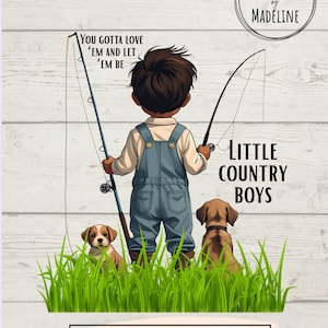 Country Boy PNG: Fishing, Puppies Clipart - Sublimation Design (Digital Download)